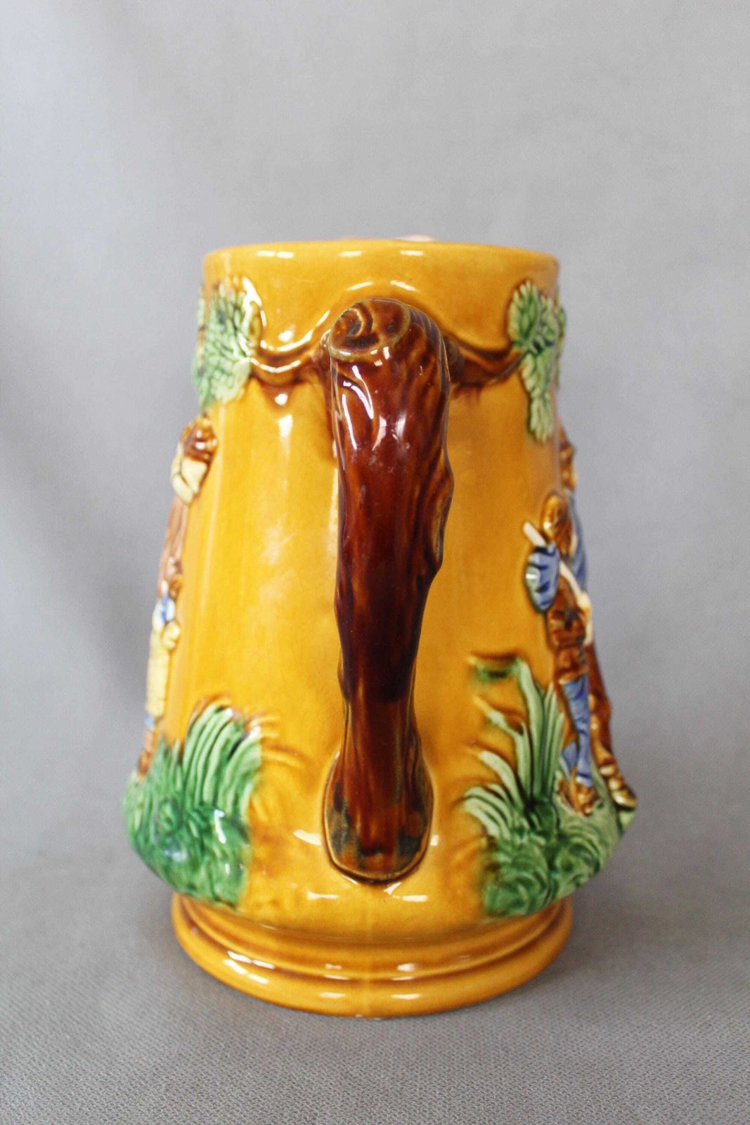Large And Tall Antique French, Mid To Late 19th Century, Majolica Ceramic Jug, Water Pitcher, Collectible, Victorian, Family In Woods photo vinterior