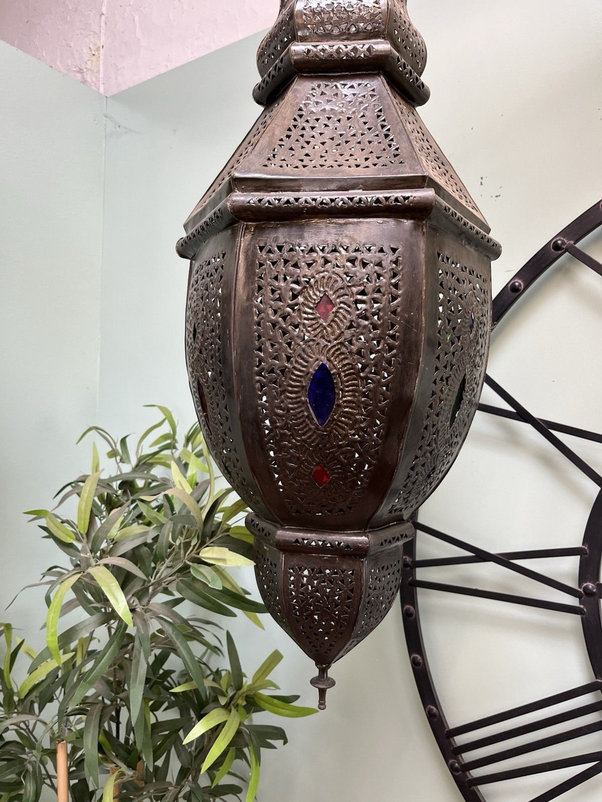 Stunning Pair Of Moroccan Moorish Arabic Metal Glass Ceiling Pendant Light Shade photo Lighting
