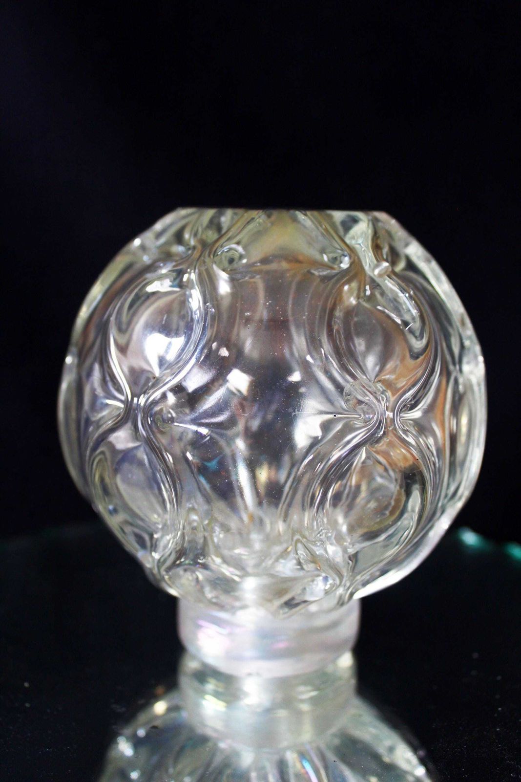 Vintage Art Ball Finial, Staircase Finial, Molded Ball, Lightly Irridescent, Geometric Shape, Bottle Vase, Clear Transparency photo vinterior