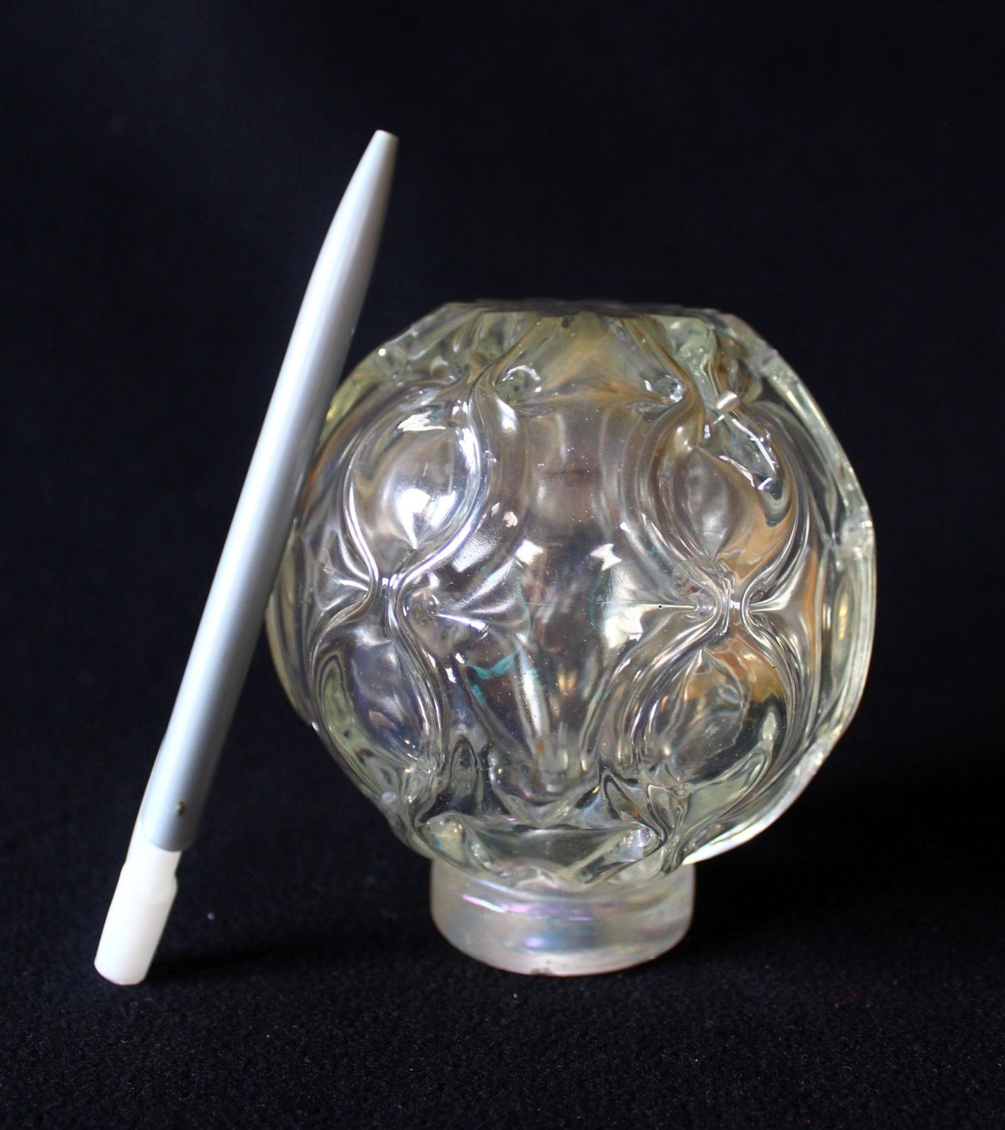 Vintage Art Ball Finial, Staircase Finial, Molded Ball, Lightly Irridescent, Geometric Shape, Bottle Vase, Clear Transparency photo buy