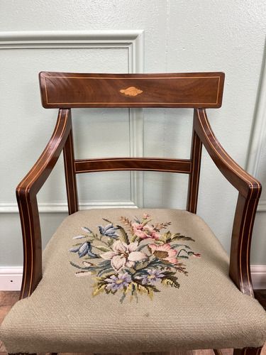 Matching Pair Of Stunning Antique Regency Mahogsny Inlaid Side Chairs Arm Chairs photo Furniture