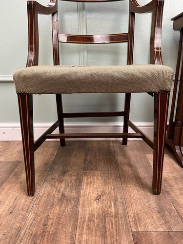 Matching Pair Of Stunning Antique Regency Mahogsny Inlaid Side Chairs Arm Chairs photo vinterior