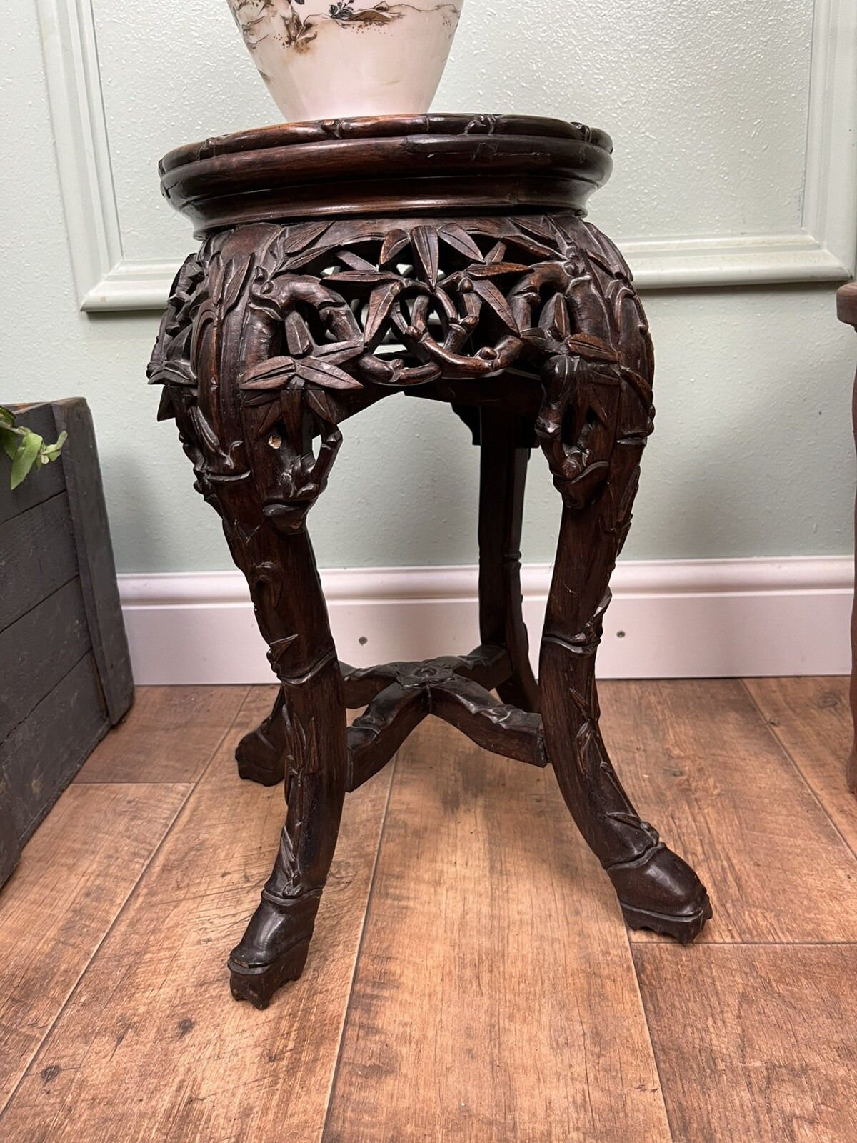 19th Century Antique Carved Chinese Side Table Jardiniere Stand Marble Top photo Furniture