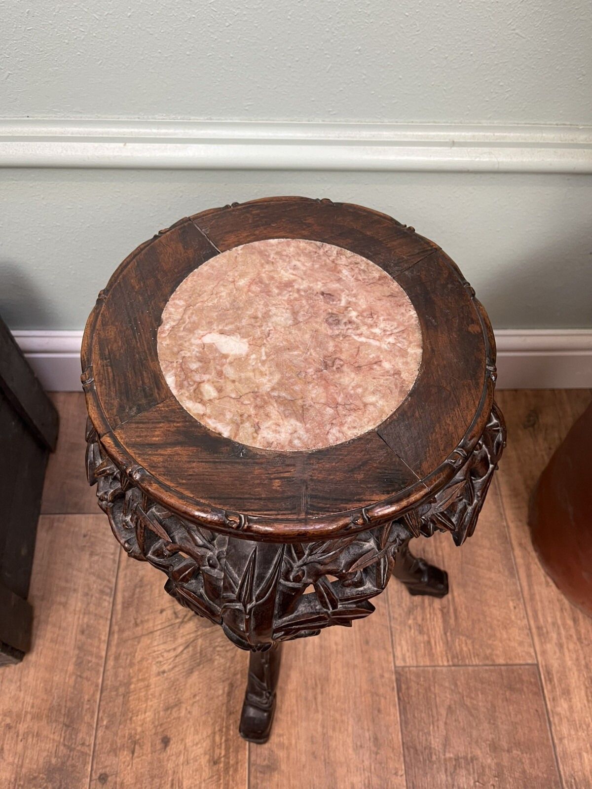 19th Century Antique Carved Chinese Side Table Jardiniere Stand Marble Top photo vinterior