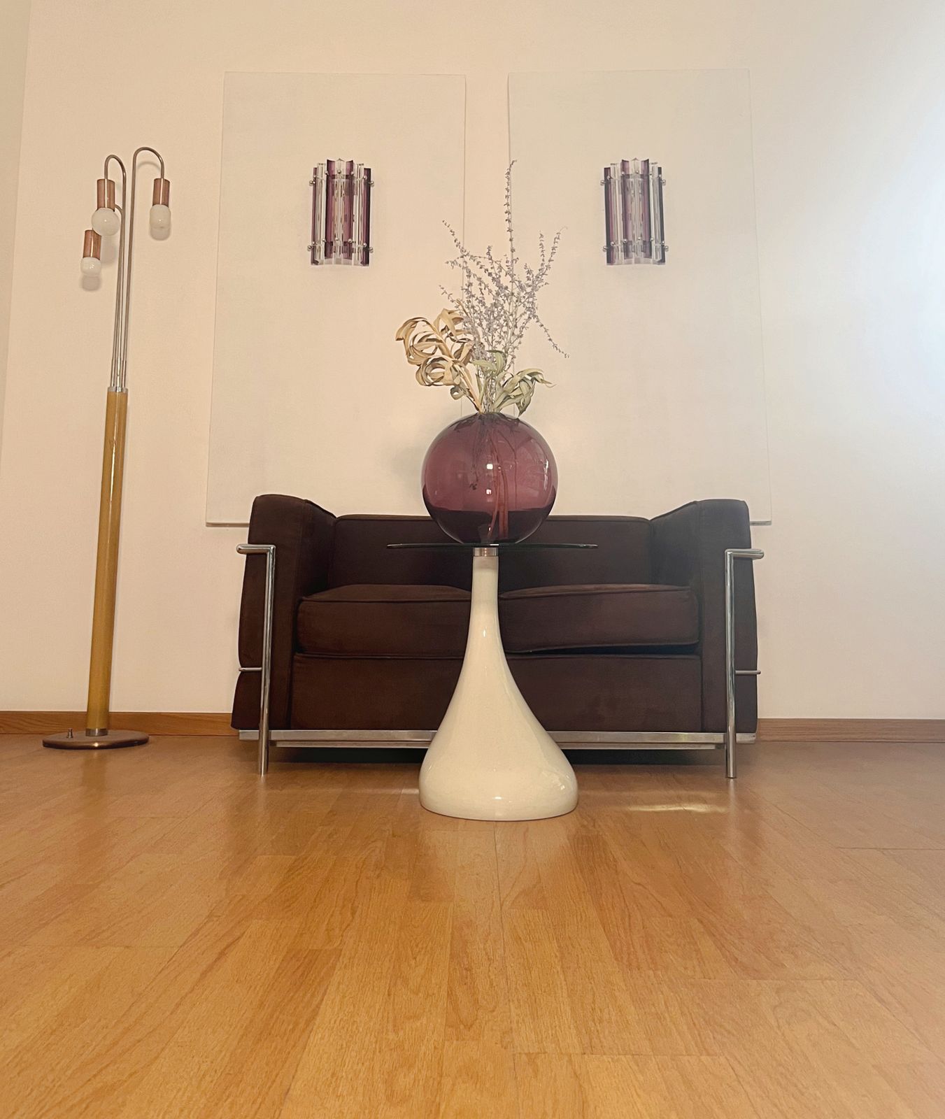 Pair Of Vintage Murano Wall Sconce – Clear  And Amethyst Triedri   Column Model photo for sale