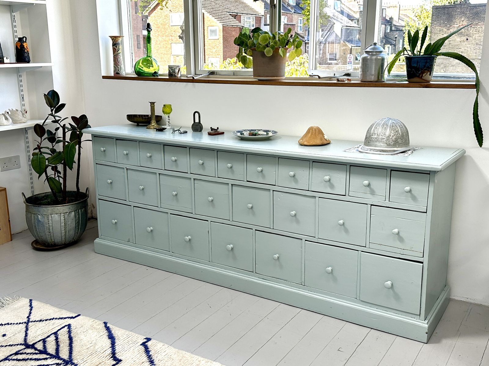 Vintage Dutch Wooden Blue Painted Chest Of Drawers / Cabinet With Drawers