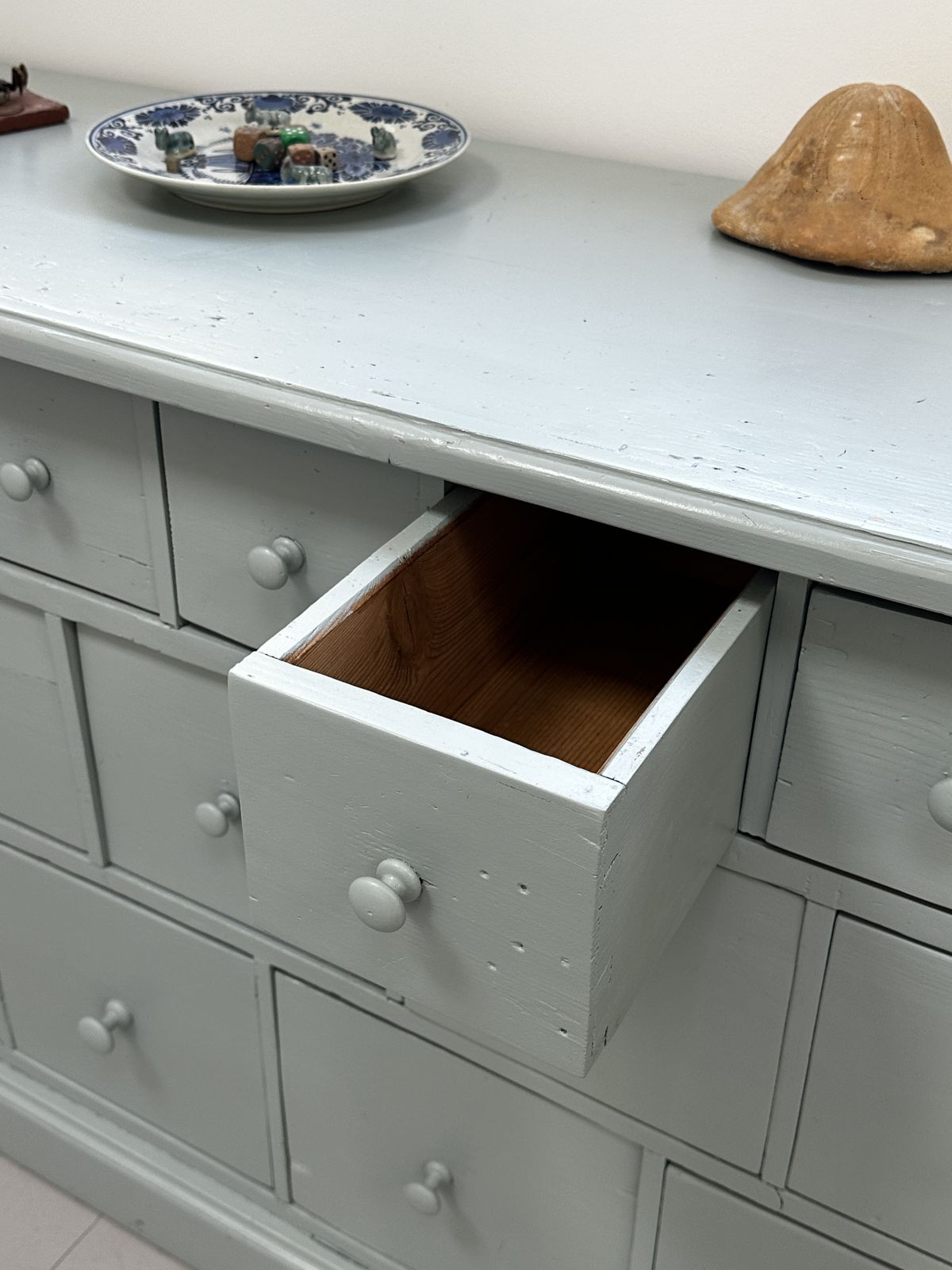 Vintage Dutch Wooden Blue Painted Chest Of Drawers / Cabinet With Drawers photo for sale