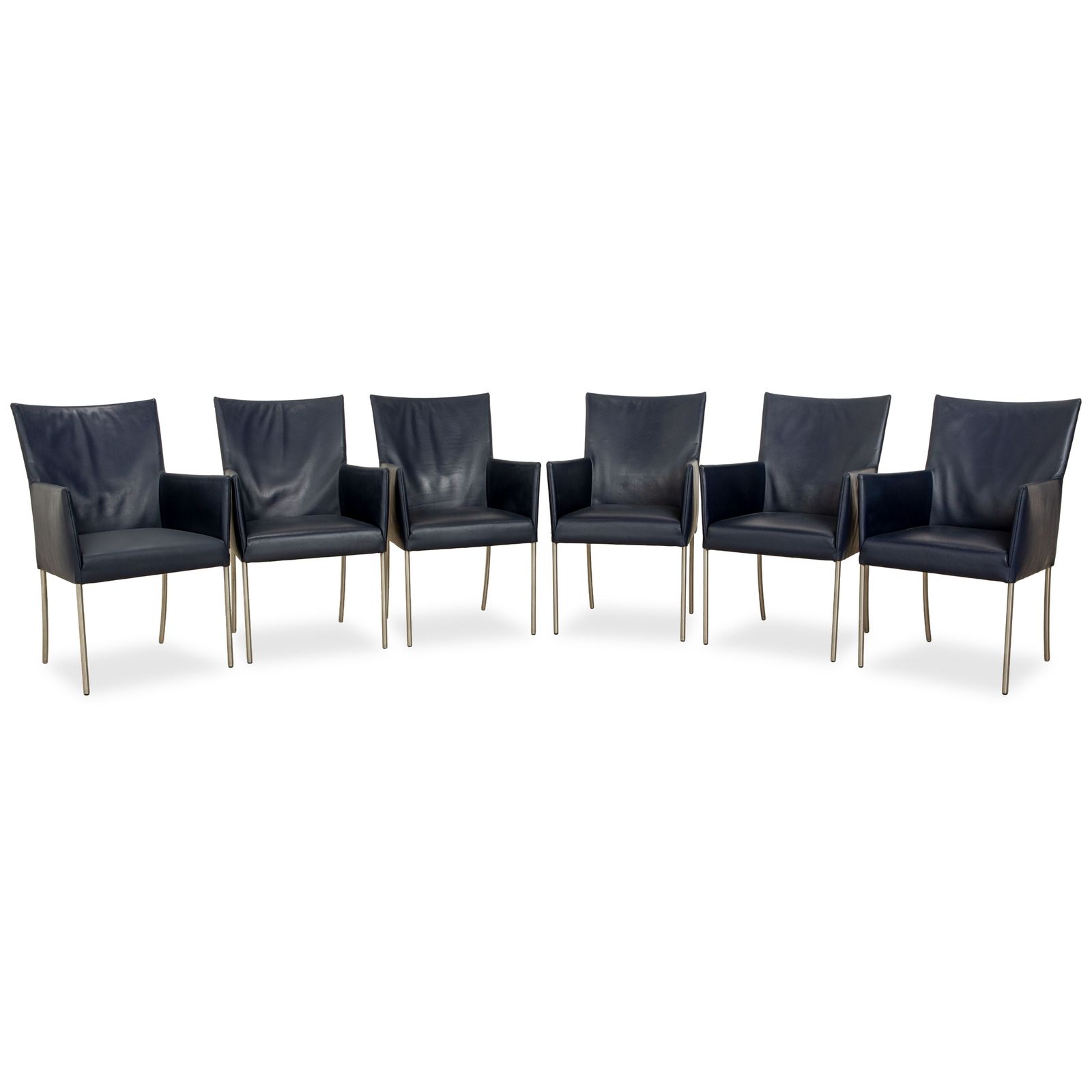 Set Of 6 Bert Plantagie Arc E Leather Chairs, Blue Marine