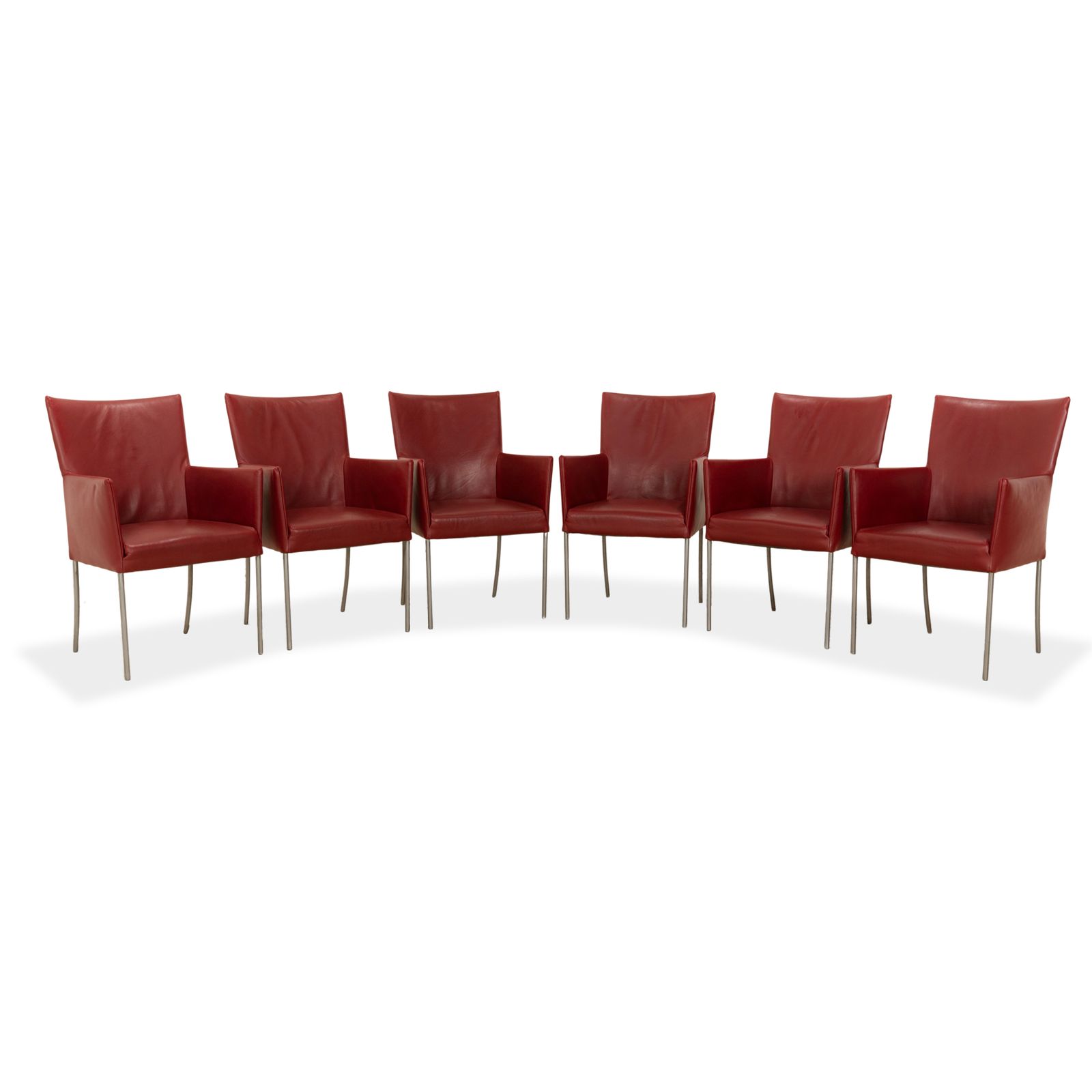 Set Van 6 Bert Plantagie Arc E Leren Stoelen Rood Eetkamer