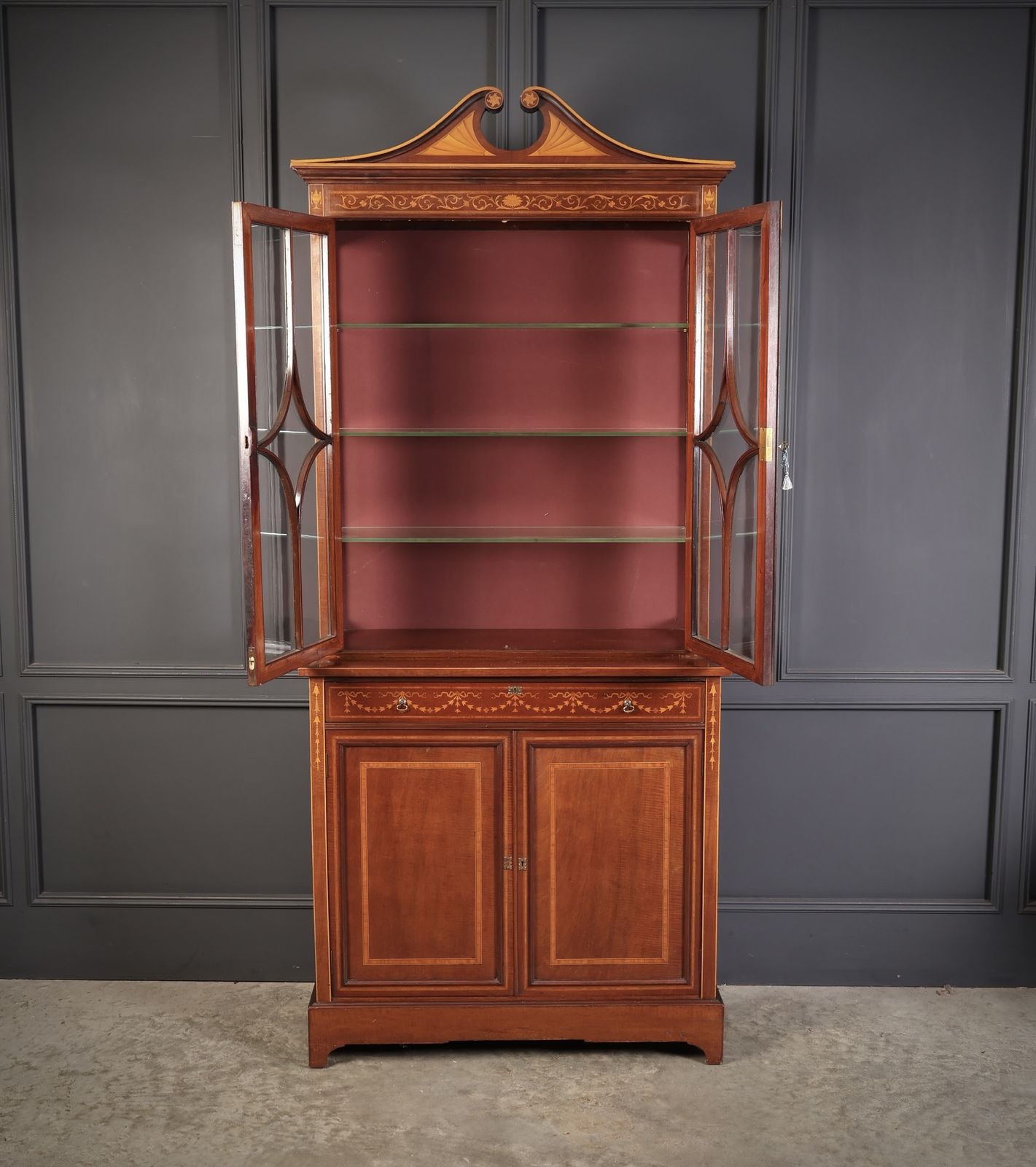 Marquetry Inlaid Mahogany Glazed Cabinet photo furniture
