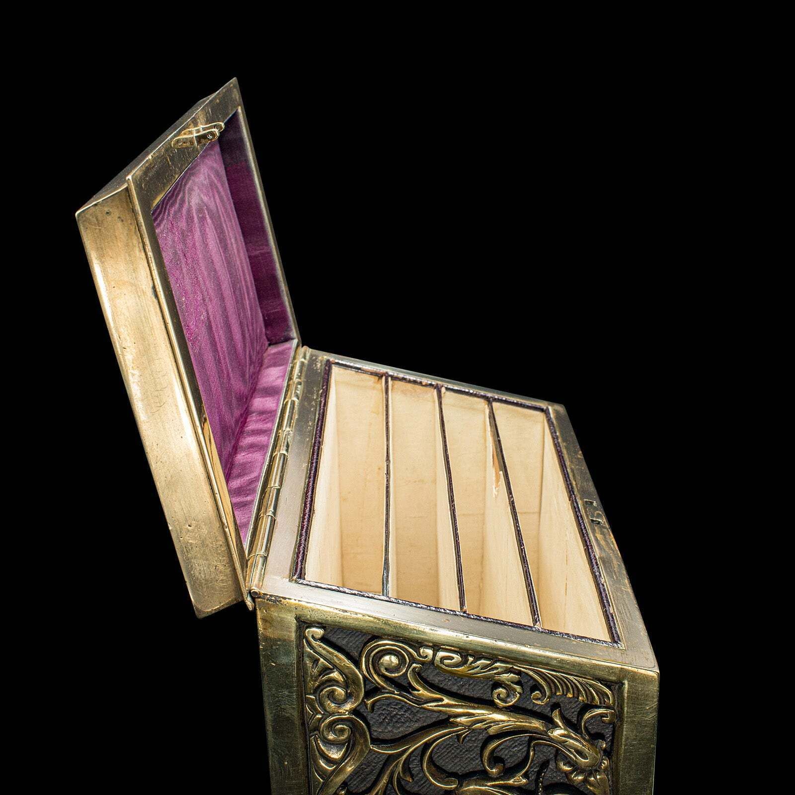 Antique Stationery Box, English, Brass, Tabletop Letter Case, Victorian, C.1880 photo vintage