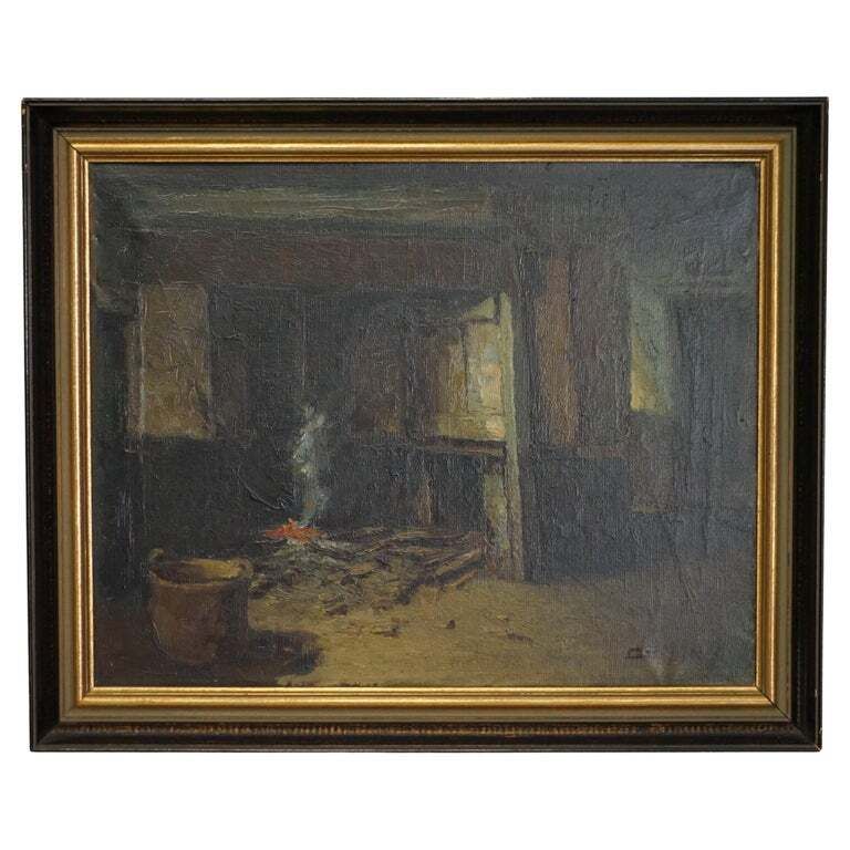 Antique Flemish Oil Painting Museum Exhibited In Au Petit Musee Signed Demoen