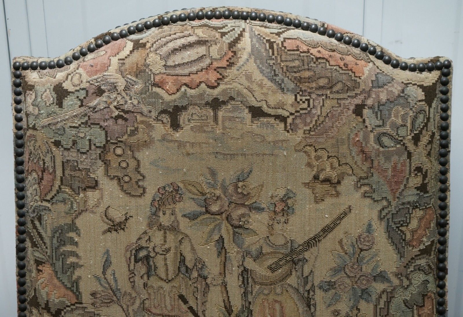 Rare 19th Century French Embroidered Armchair Ornately Carved Frame High Back photo Furniture