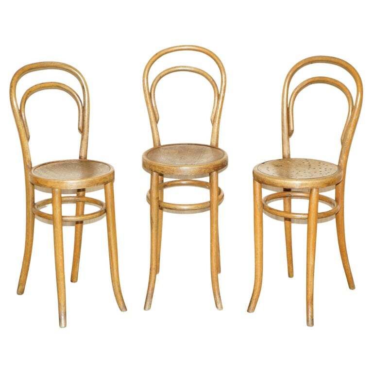 3 Original Circa 1920 Mundus Vienna Austria Bentwood High Back Kitchen Chairs