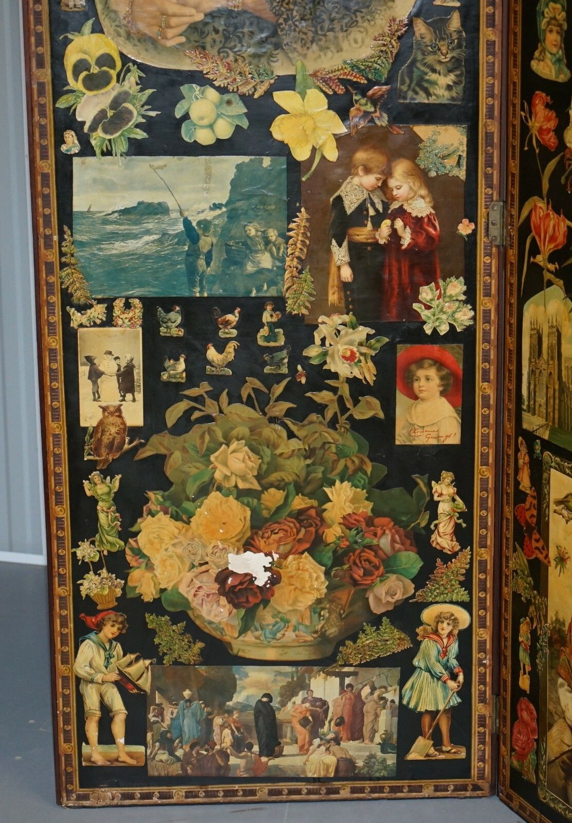 Original Queen Victoria Decoupage Four Panel Folding Screen Totally Original photo Home Decor