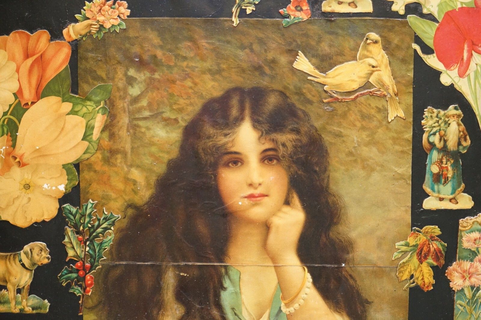 photo for sale Original Queen Victoria Decoupage Four Panel Folding Screen Totally Original