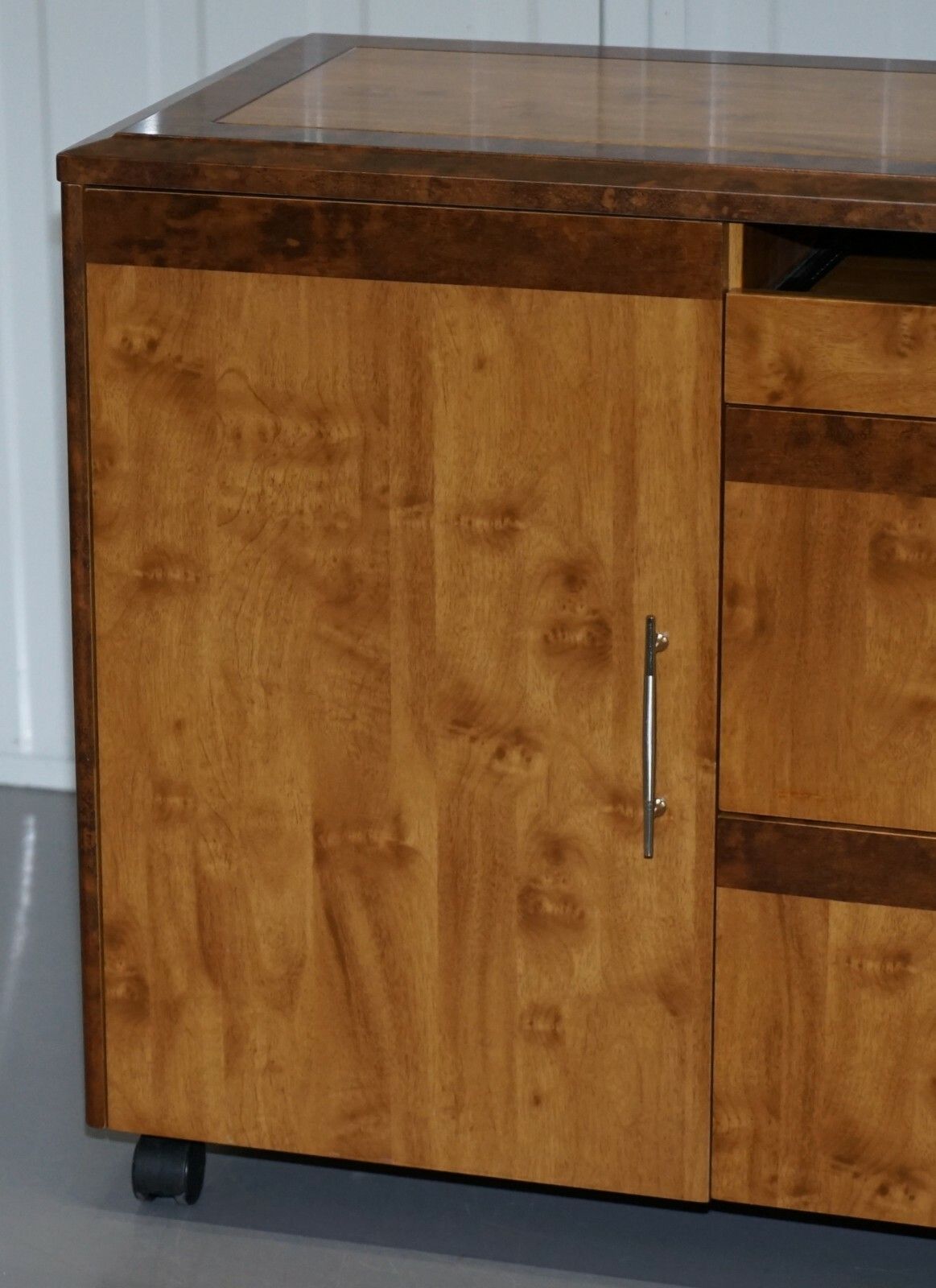 Burr Walnut Sideboard Tv Stand Drawers Designed To House Computer Part Of Suite photo for sale