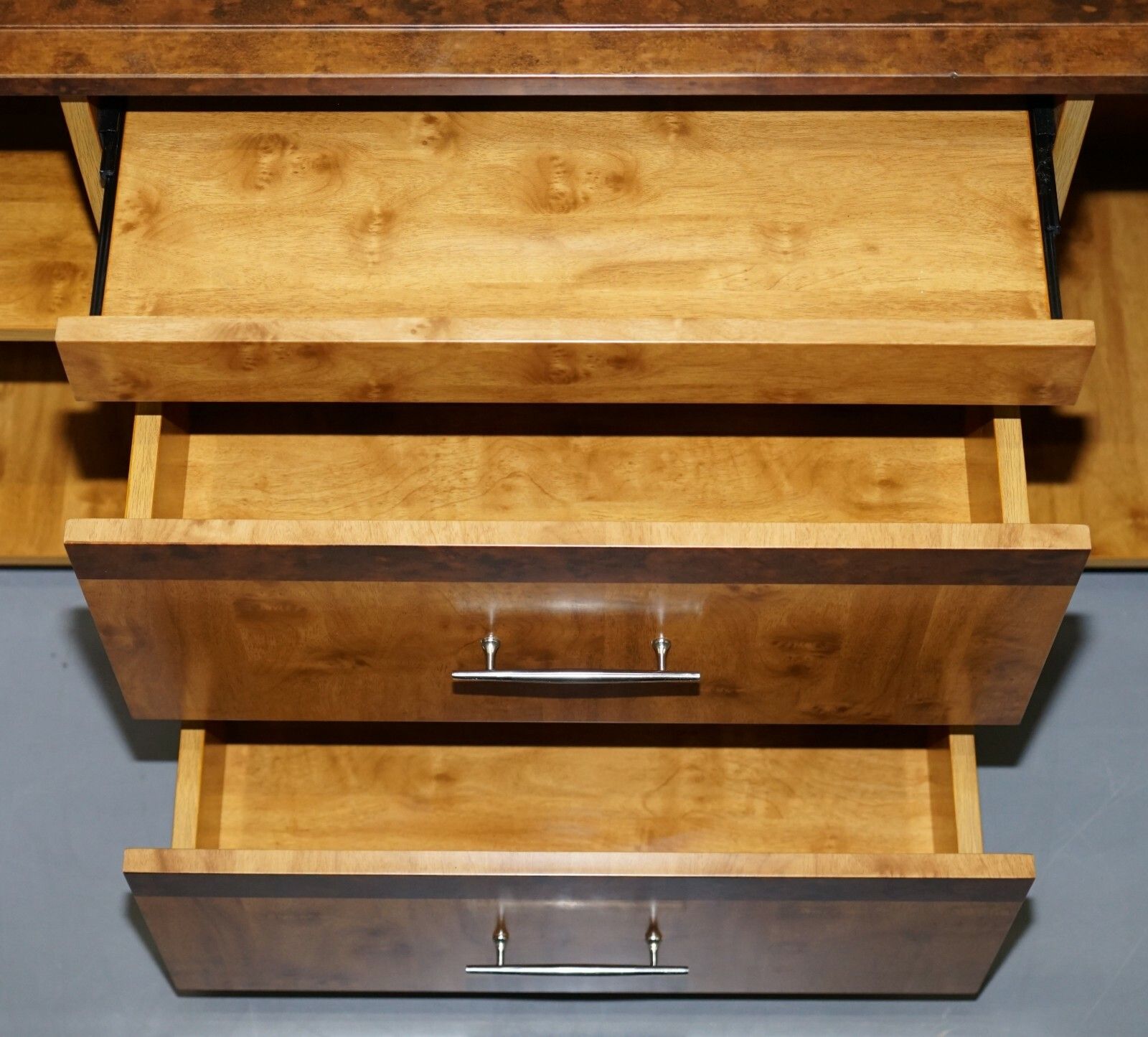 1200.0 Burr Walnut Sideboard Tv Stand Drawers Designed To House Computer Part Of Suite photo