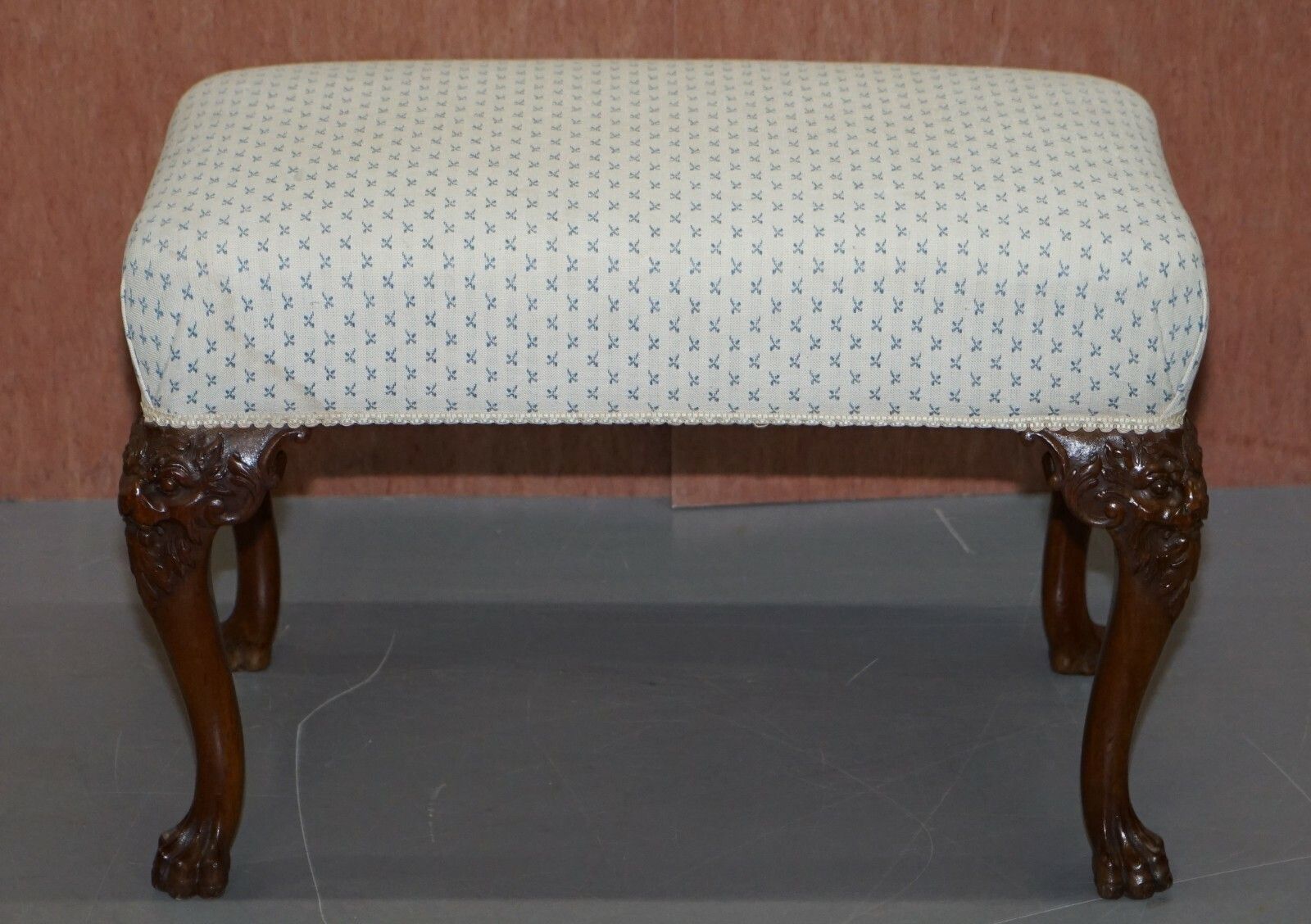 Fully Restored George III Style Hand Carved Bench Stool With Lion Hairy Paw Feet photo furniture