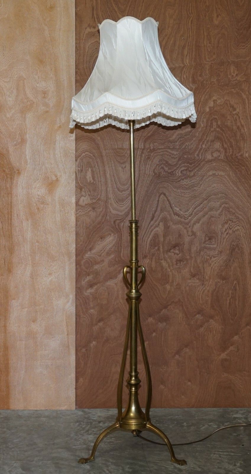 photo for sale Antique Art Nouveau Floor Standing Lamp Height Adjustable Brass Sculptured Frame