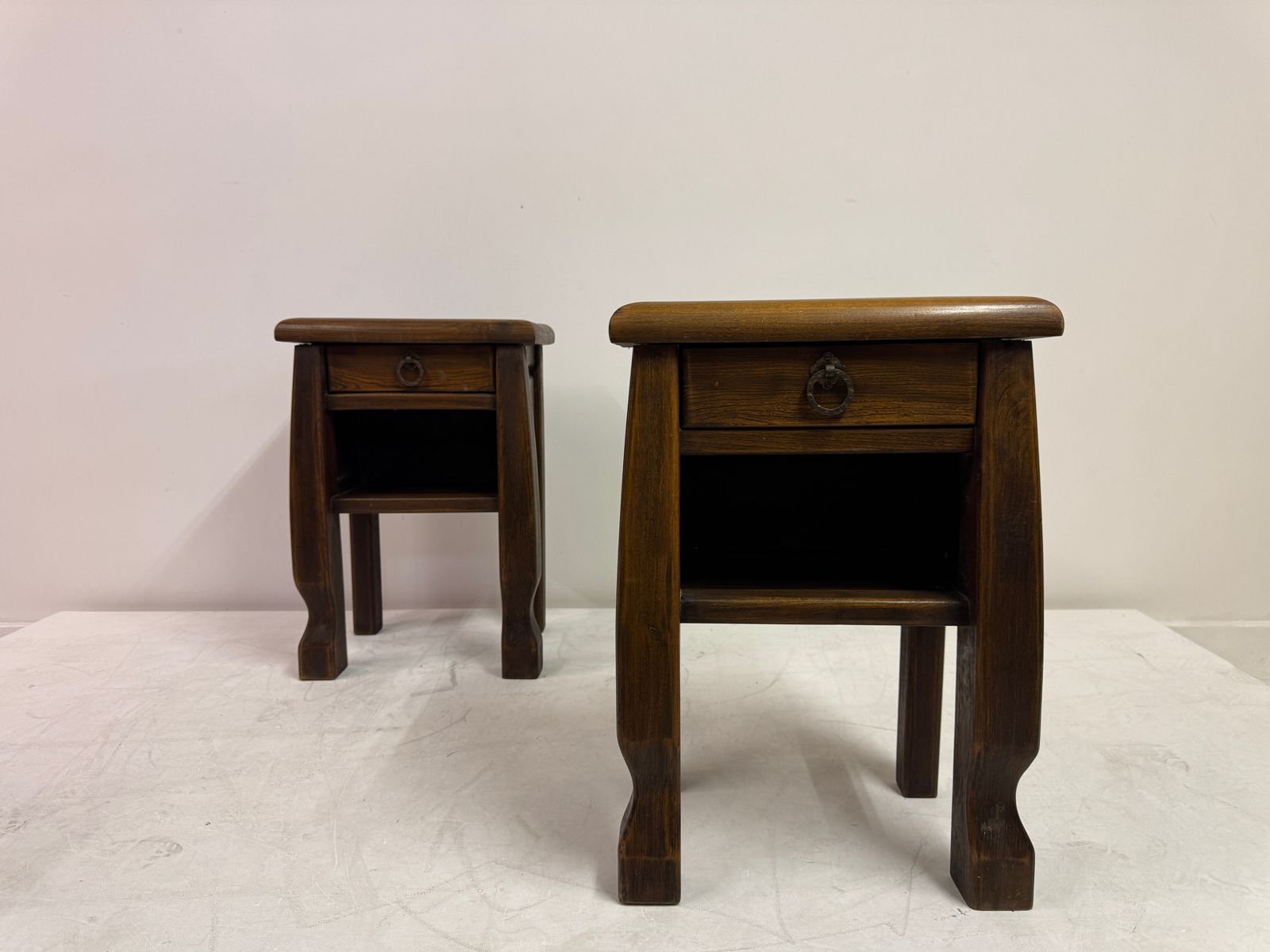Pair Of Oak Bedside Tables In The Style Of Olavi Hänninen, Continental, 20th Century photo vintage