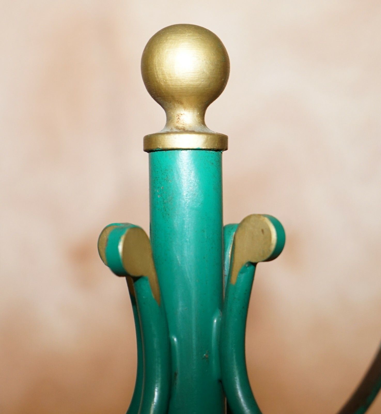 Fine Antique Wrought Iron Green Paint & Gold Leaf Painted Victorian Coat Stand photo buy