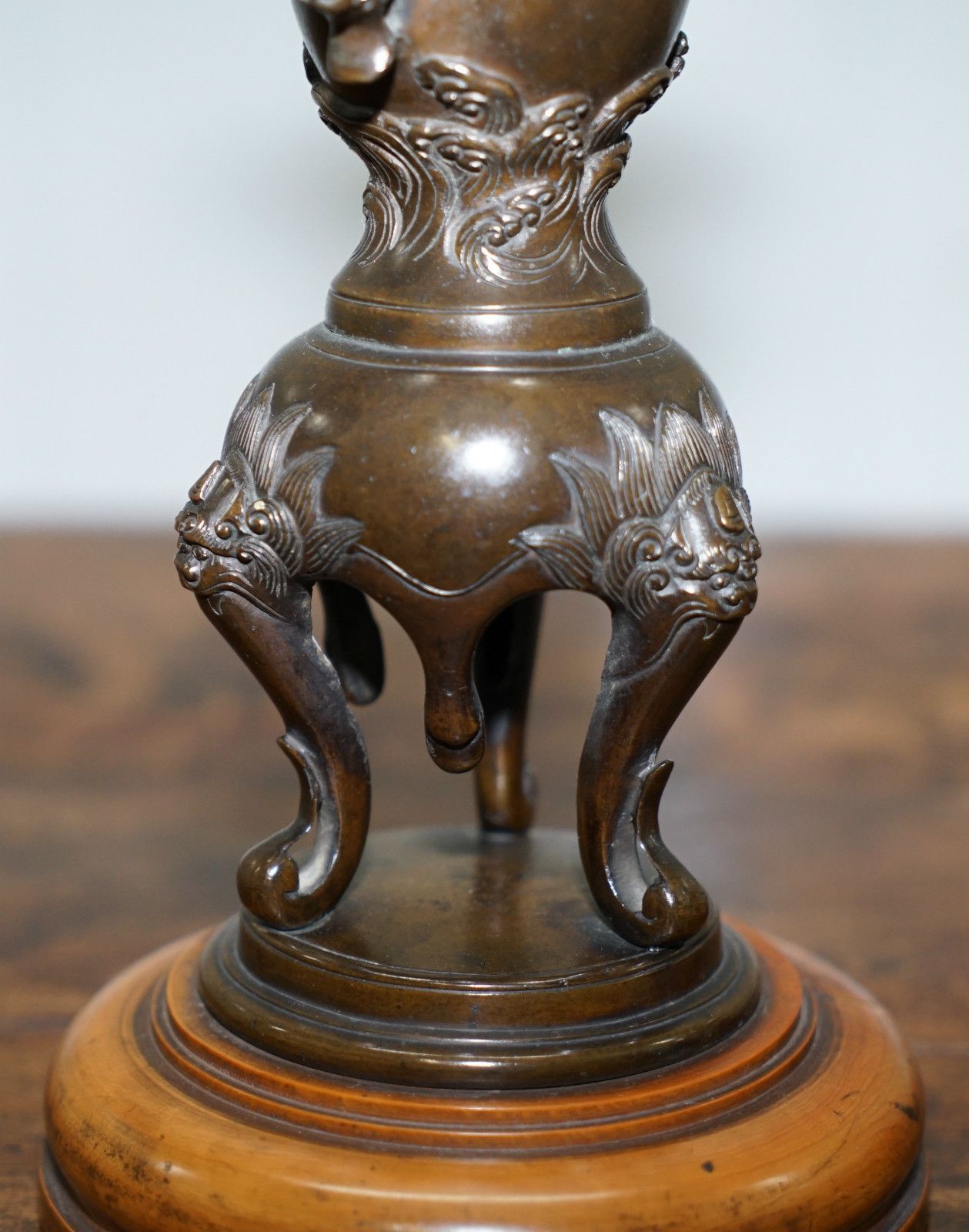 Rare Japanese Meiji Period Circa 1870 Pair Of Bronze Dragon Candlestick Holders photo vinterior