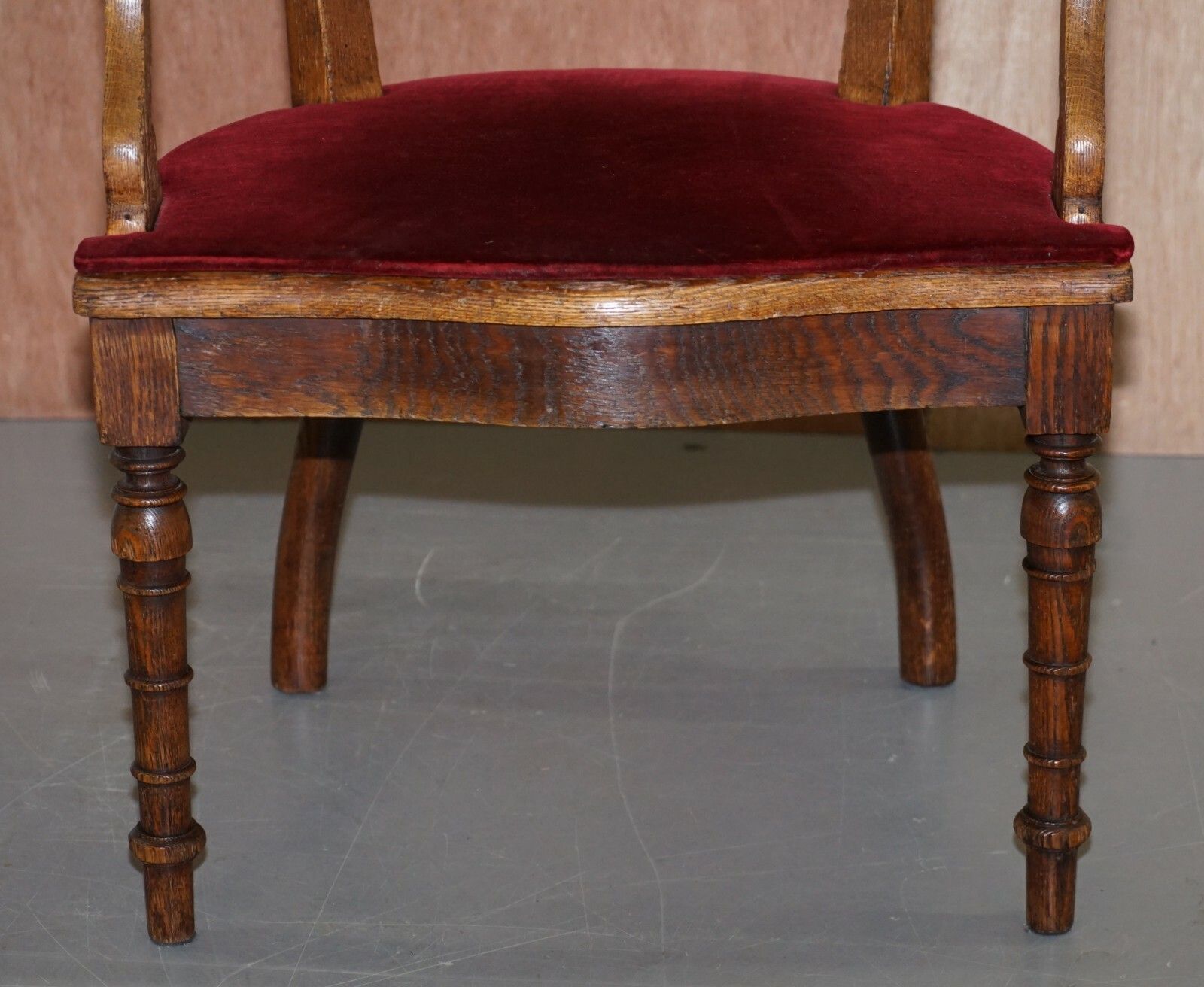 Furniture Lovely Antique Regency Oak Carved Bergere Armchair With Lions Head Arms Velvet photo