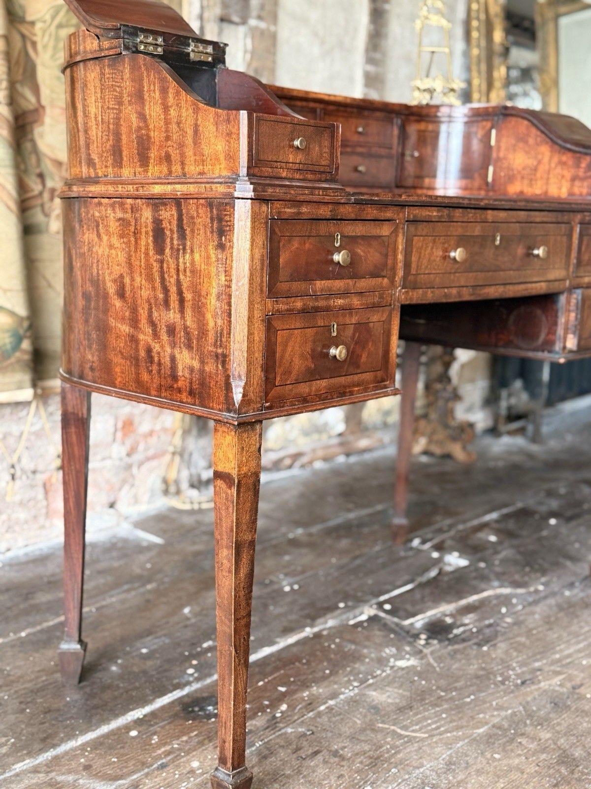 Fine Quality English Antique Mahogany Carlton House Curved Writing Desk C 1860 photo buy