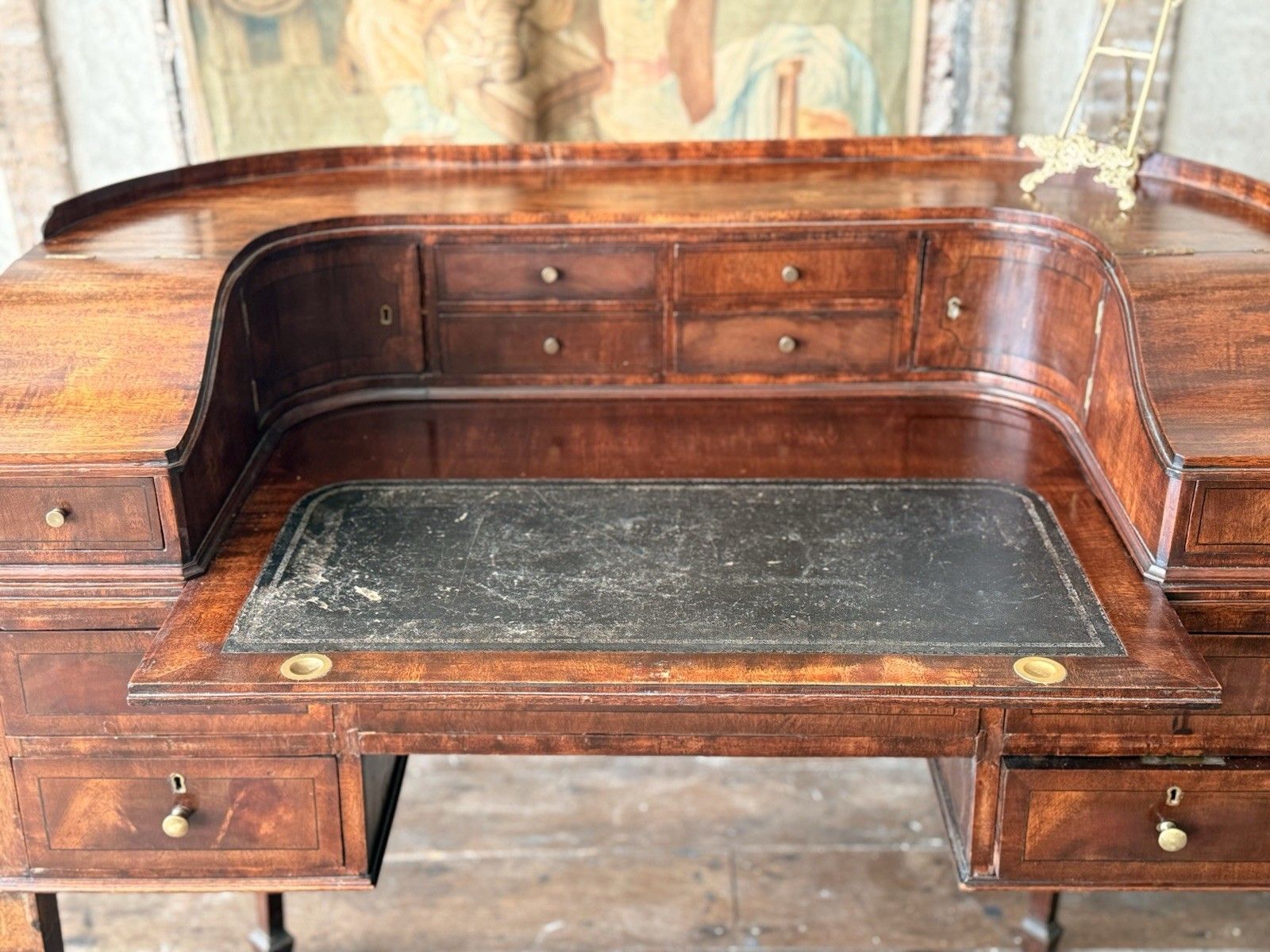 Fine Quality English Antique Mahogany Carlton House Curved Writing Desk C 1860 photo vintage