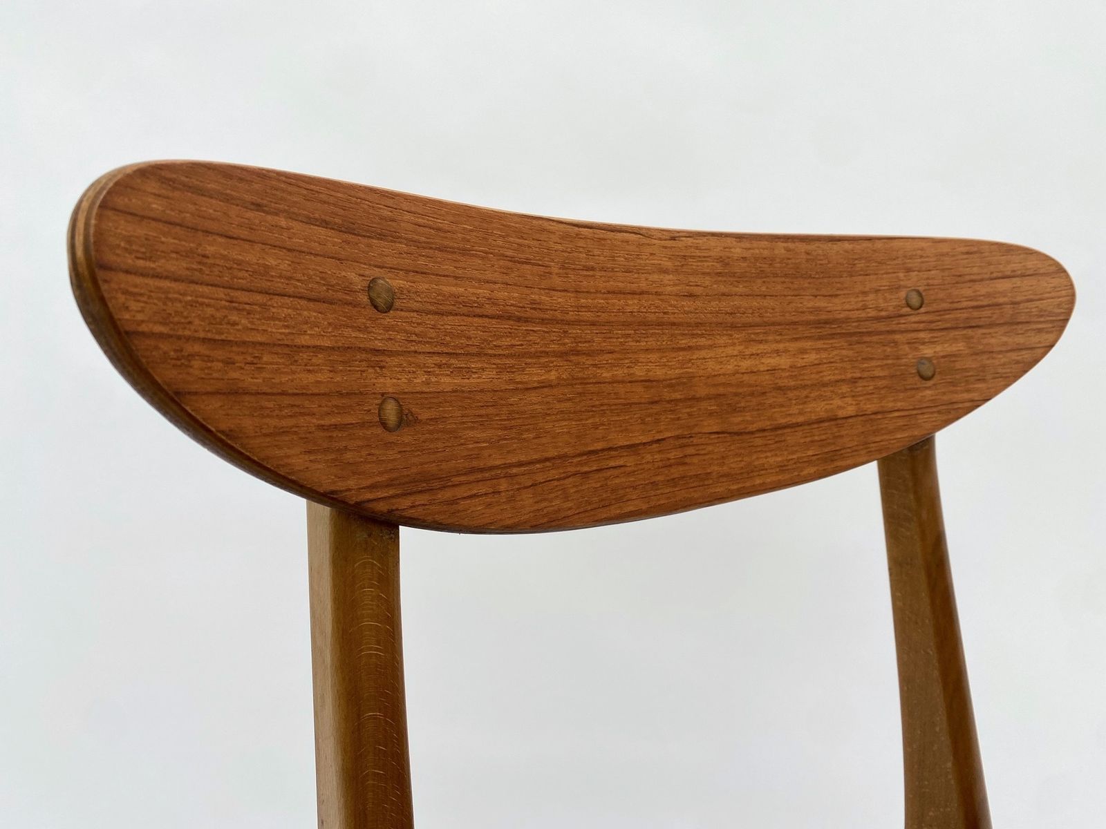 photo for sale Danish Farstrup Model 210 Set Of 6 Teak And Black Vinyl Dining Chairs Mid Century 1960s
