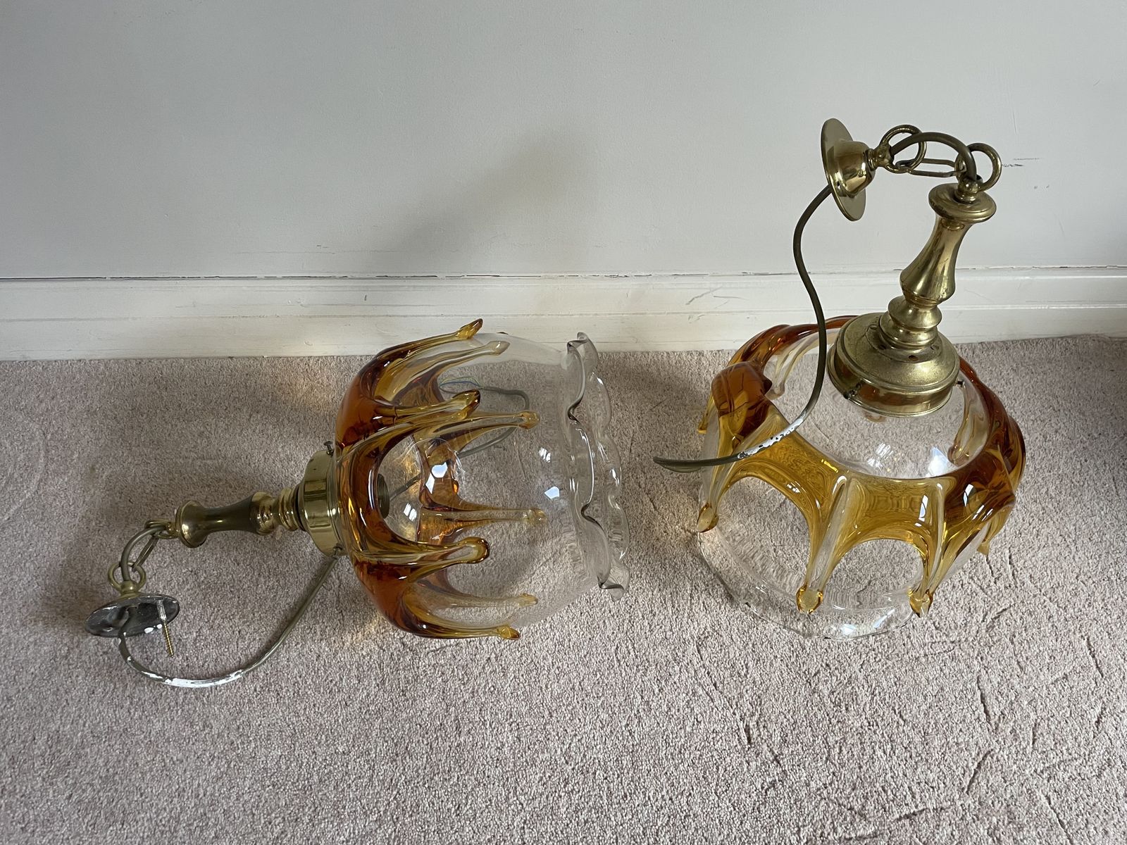 photo furniture Murano Glass Vintage Ceiling Light Shades And Brass Ceiling Fittings (X2)