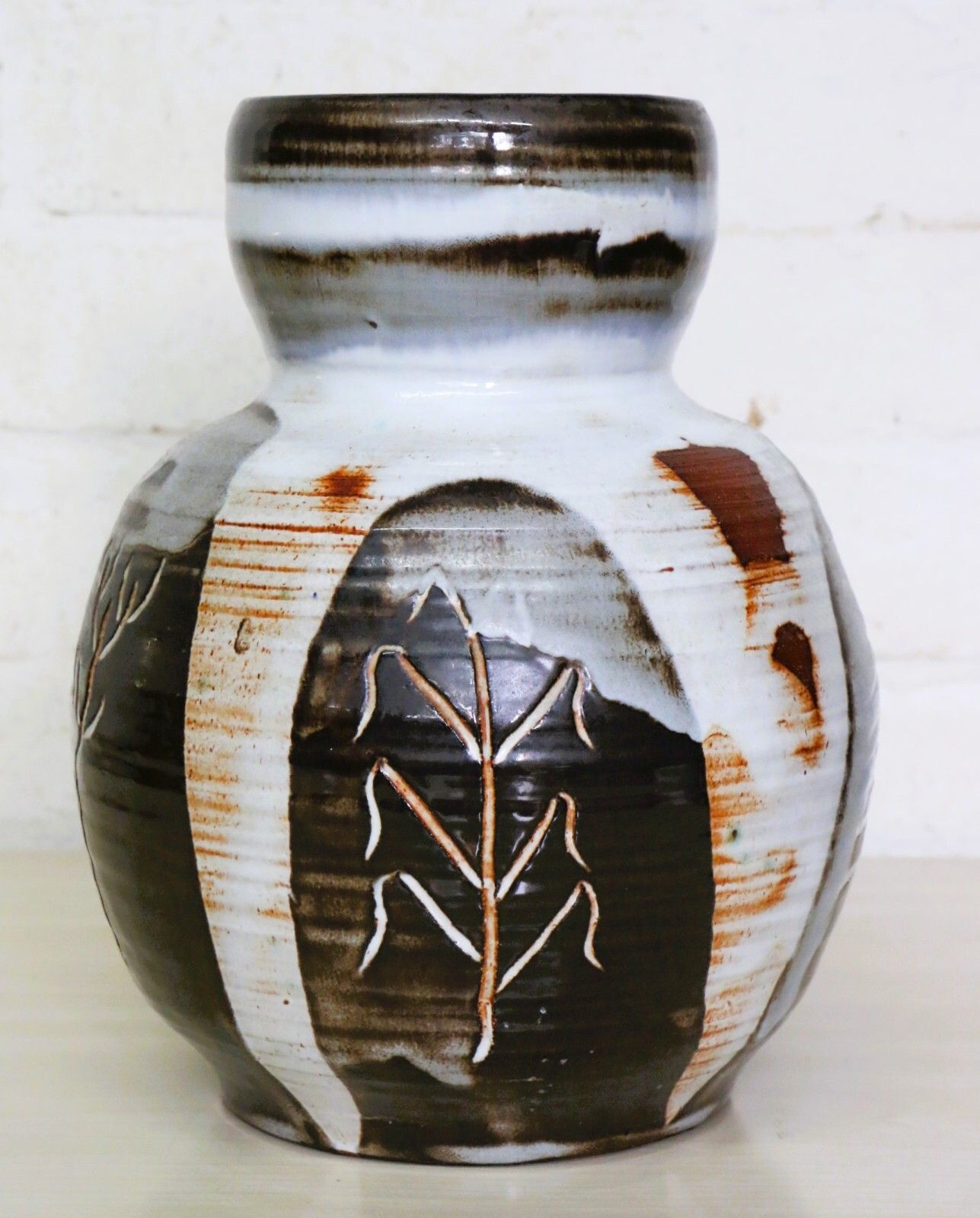 Large 1969 Vintage Studio Pottery Vase Mcm Vgc Unusual & Fascinating 4 Seasons photo Home Decor