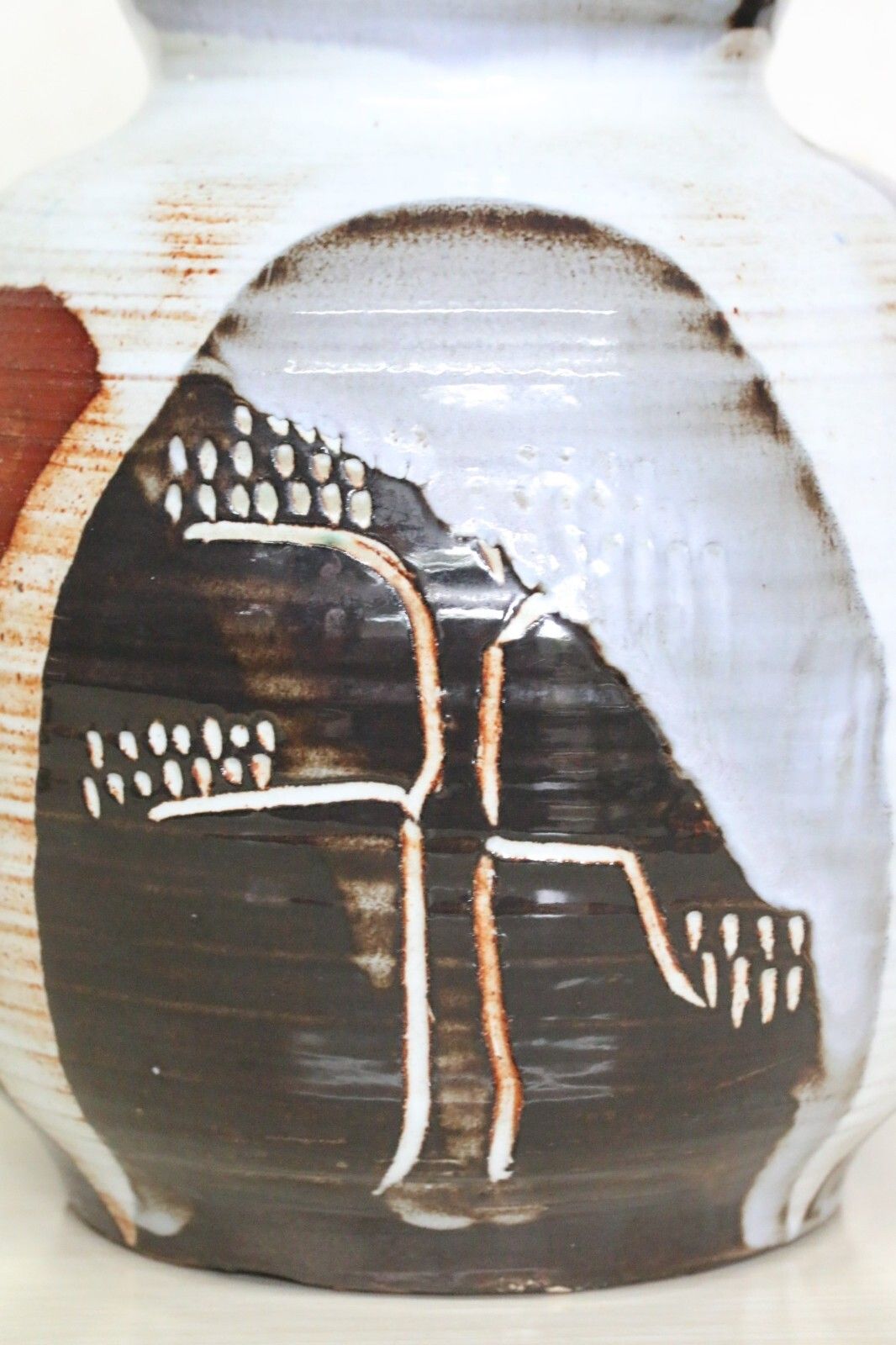 Large 1969 Vintage Studio Pottery Vase Mcm Vgc Unusual & Fascinating 4 Seasons photo vinterior