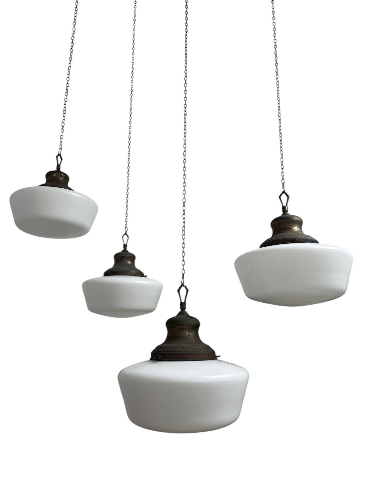 Set Run Xl Antique Church Opaline Milk White Glass Brass Ceiling Pendant Light Lamp