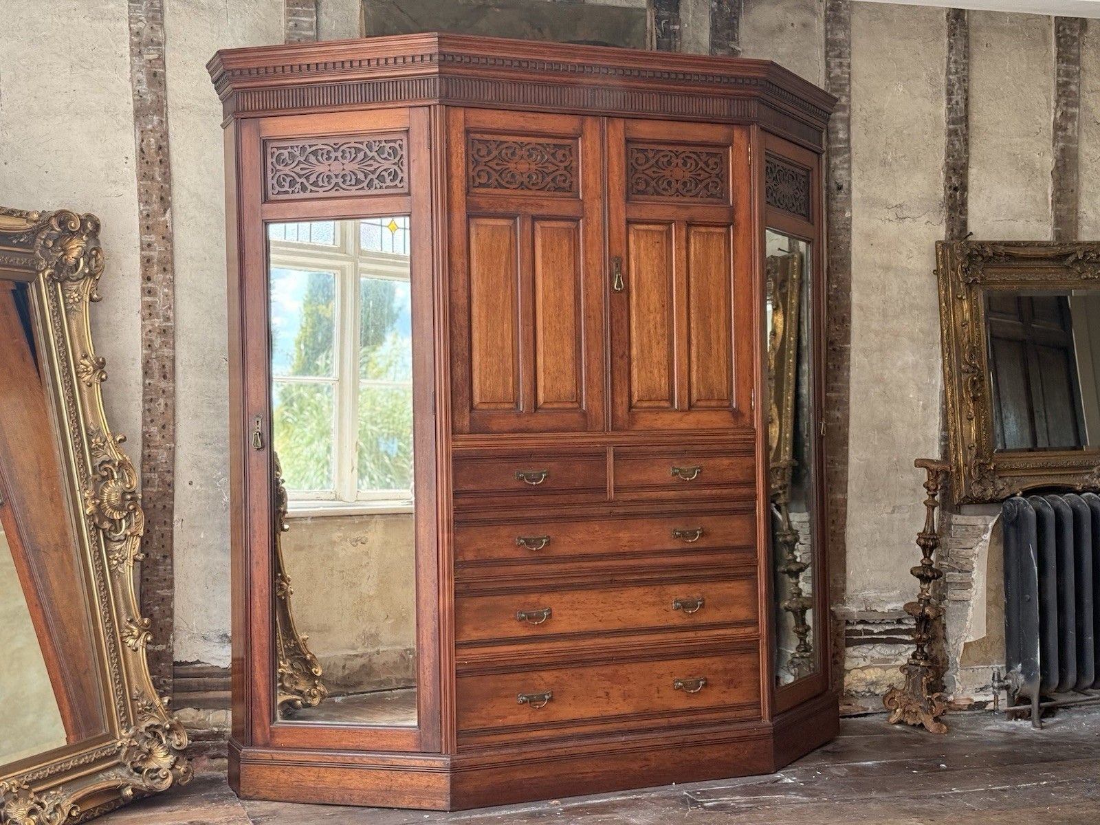 Magnificent Original Rare English Stamped Gillows Of Lancaster Wardrobe C 1880 photo vinterior