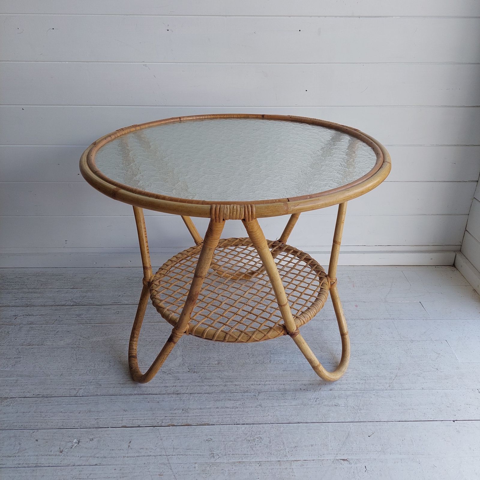 Mid Century Round Bamboo Coffee Table Vintage Rattan Glass Rohé Noordwolde Style 60s 70s photo Furniture