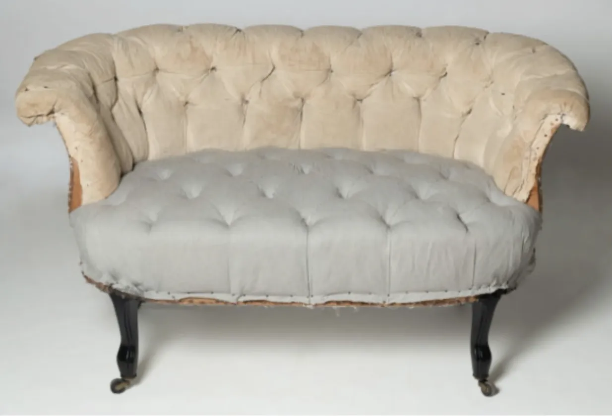 Antique Petite French Napoleonic Sofa In Gold And Red photo Furniture
