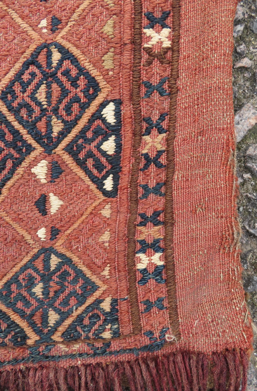 Antique Ersari Flat Weave Turkmen Torba .145cm X 46cm. Complete With Back & Tassels. photo vintage