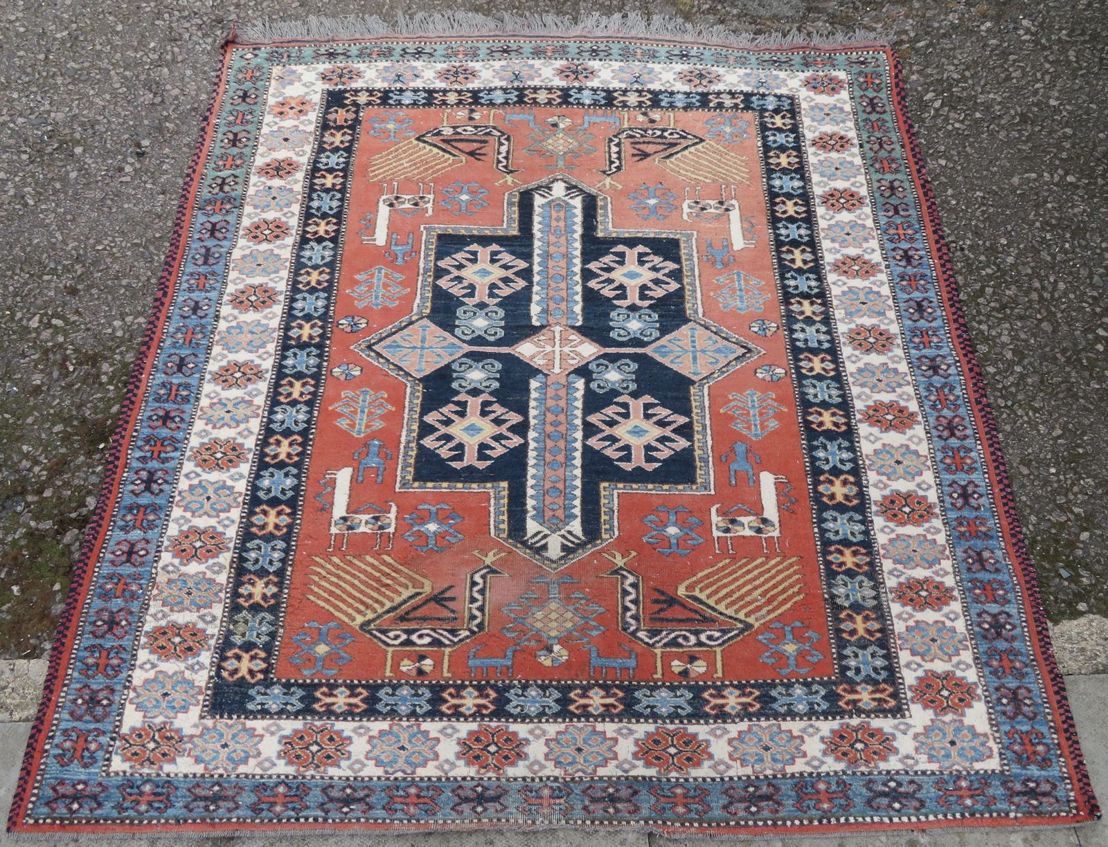 Afghan Caucasian Design Rug. Peacocks,Animals,Figures. 172cm X 158cm. photo furniture