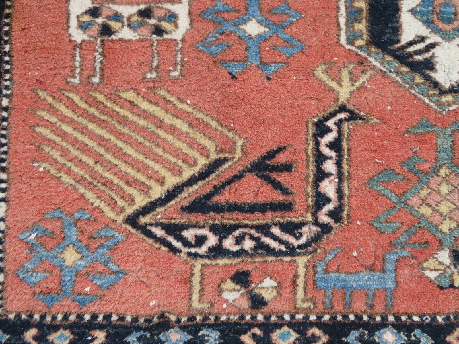 Afghan Caucasian Design Rug. Peacocks,Animals,Figures. 172cm X 158cm. photo Textiles