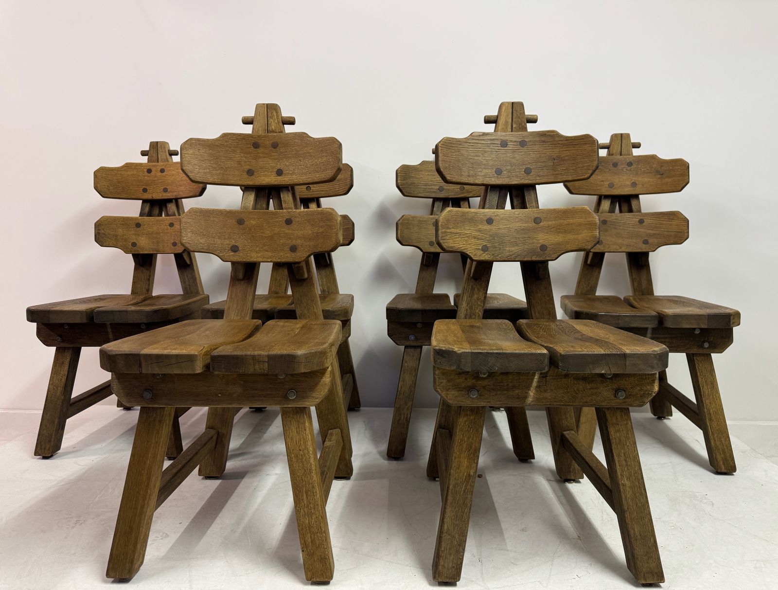 Set Of Six Brutalist Dining Chairs In Oak, Low Countries, 1960s photo 2295.0