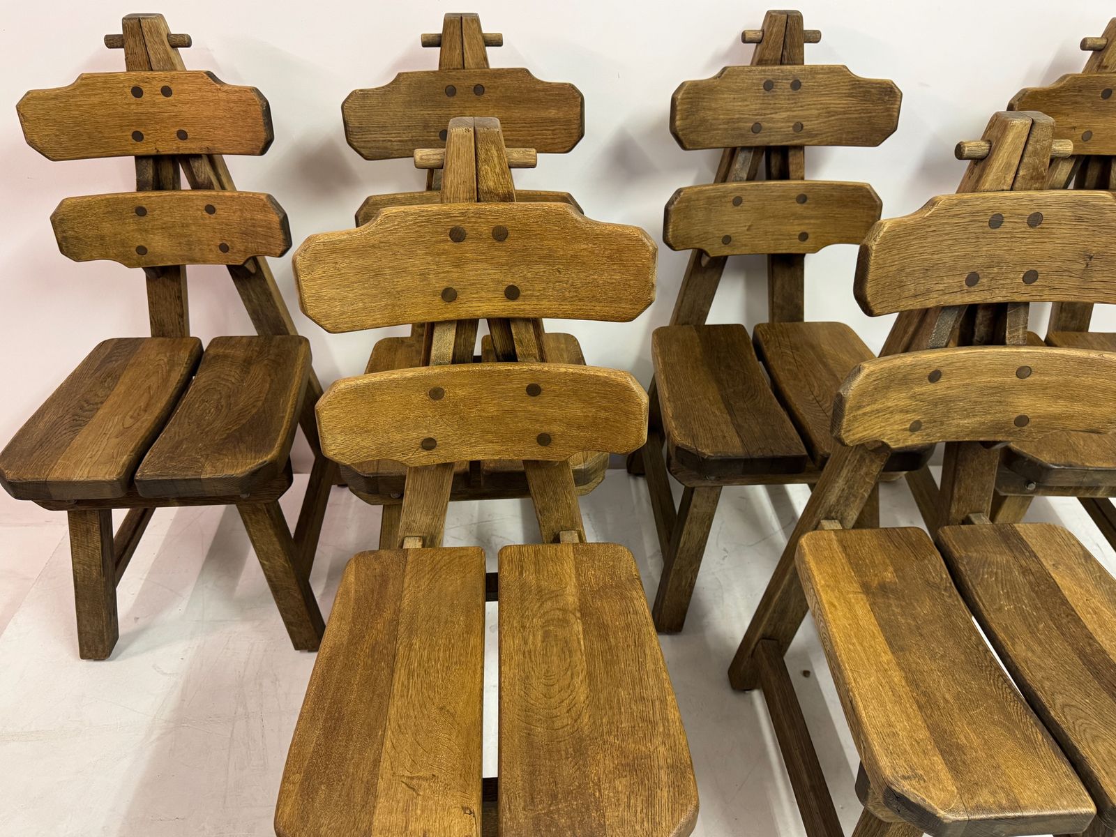 photo furniture Set Of Six Brutalist Dining Chairs In Oak, Low Countries, 1960s