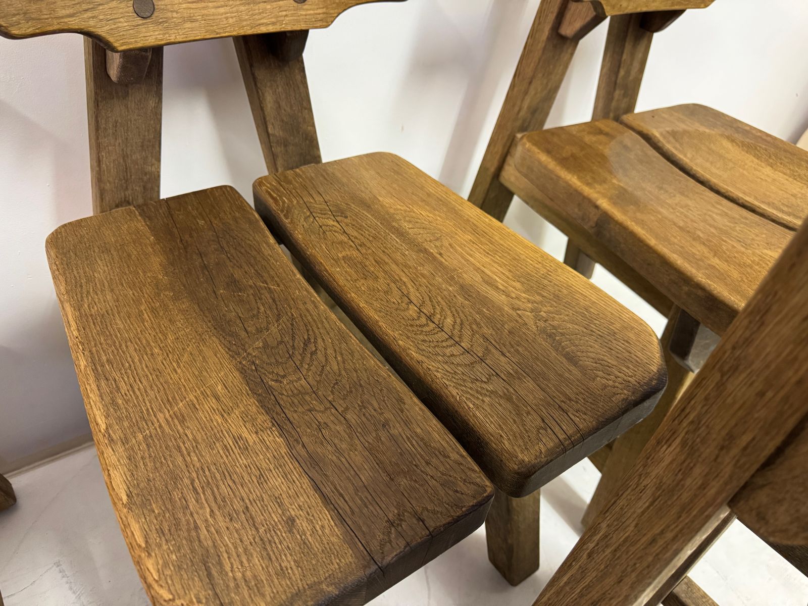photo for sale Set Of Six Brutalist Dining Chairs In Oak, Low Countries, 1960s