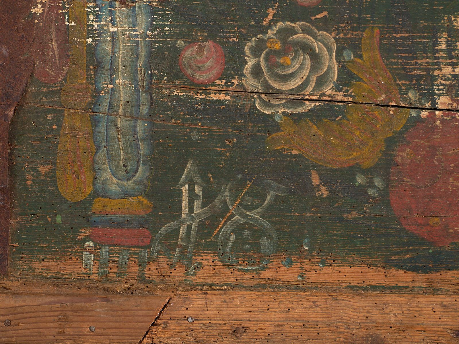 Antique Hand Painted Trunk With Floral Motifs (Year 1869) #98 photo buy