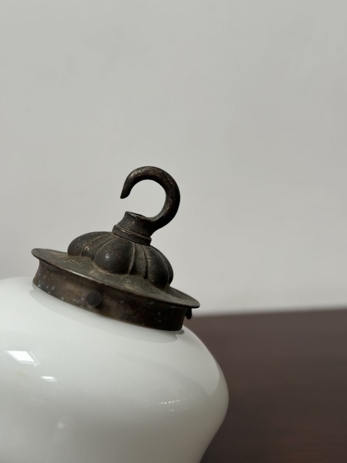 Small Petite Antique English Opaline Milk Glass Brass Ceiling Pendant Light Lamp photo 695.0