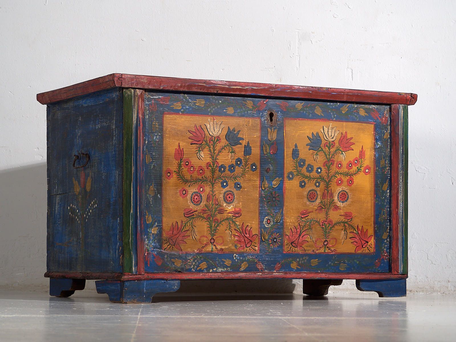 Antique Folk Art Style Chest With Floral Motifs (C.1920) #95 photo furniture