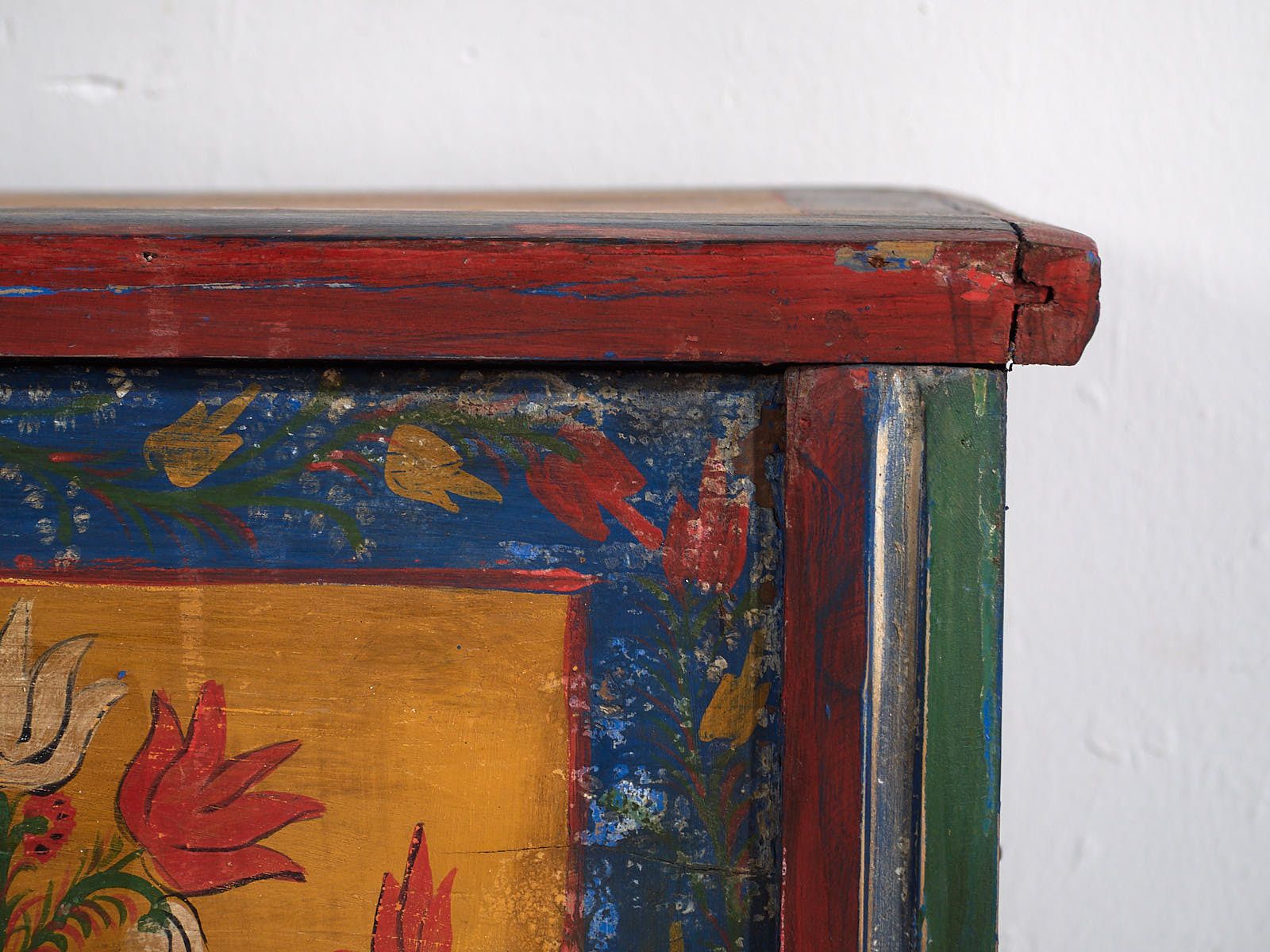 Antique Folk Art Style Chest With Floral Motifs (C.1920) #95 photo vintage