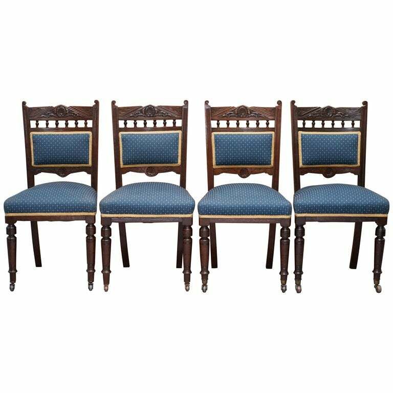 Stunning Suite Of Original Solid Mahognay Victorian Maple & Co Dining Chairs