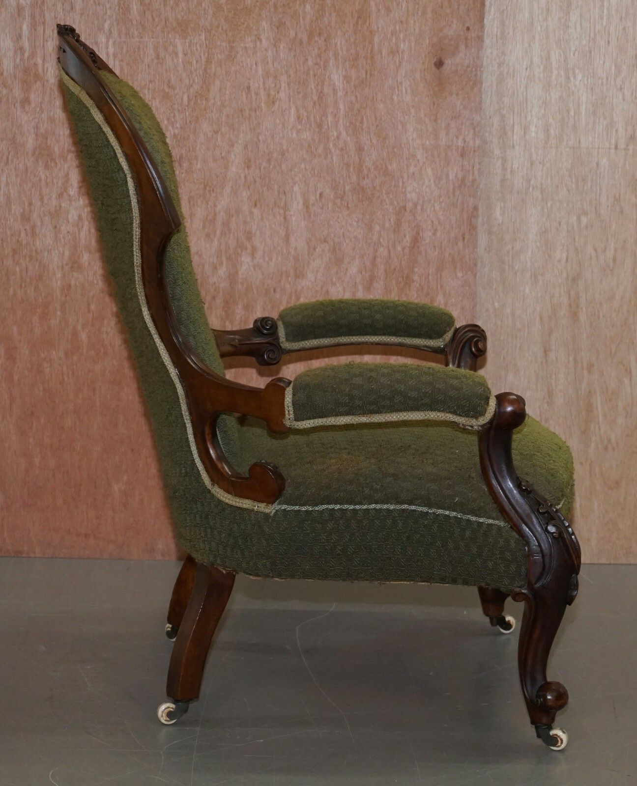photo for sale Lovely Victorian Library Reading Carved Wood Show Framed Armchair Original